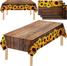 3 Pcs Disposable Sunflower Tablecloth 42.5 x 70.8 Inch Wood Grain Plastic Rustic