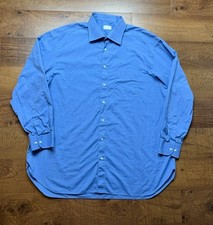 Brioni Shirt Mens 47/18.5 Blue Button Up Made in Italy Classic Fit Dress Formal