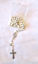 Rosary beads catholic vintage,French, Mother of Pearl and silver,First communion