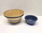 Pair Vintage Stoneware Yelloware Bowls Watt McCoy #8 & Salt Blue Glaze 5"