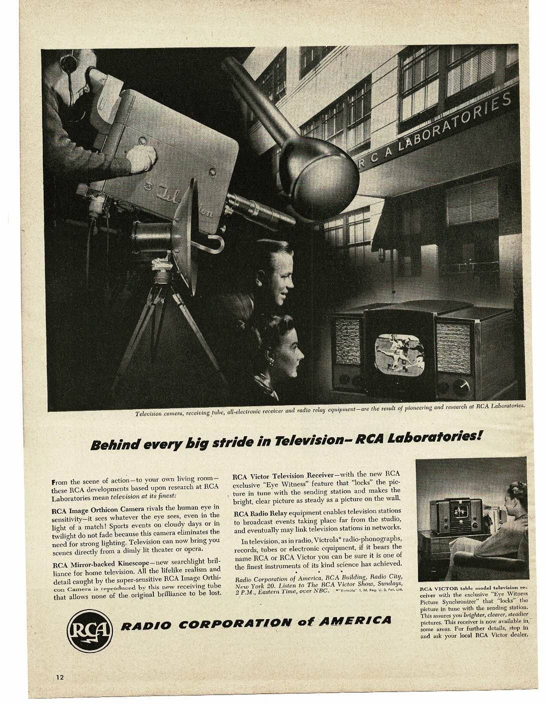 1946 RCA Image Orthicon Television Camera Tabletop TV Vintage Print Ad
