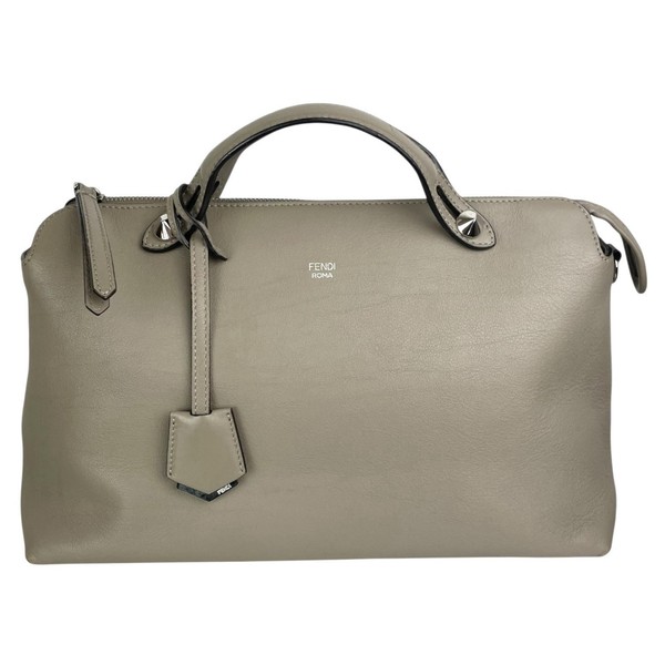 FENDI By the Way Bag Beige Medium Taupe Leather Top Handle Silver Hardware Studs