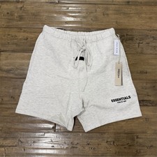 Essentials Fear of God Men  s Light Oatmeal Fleece Shorts Logo Drawstring Pockets