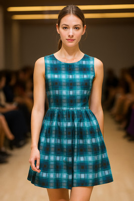 ROUTE66 Women's Sleeveless Plaid Short Dress - Stylish Blue Checkered Casual