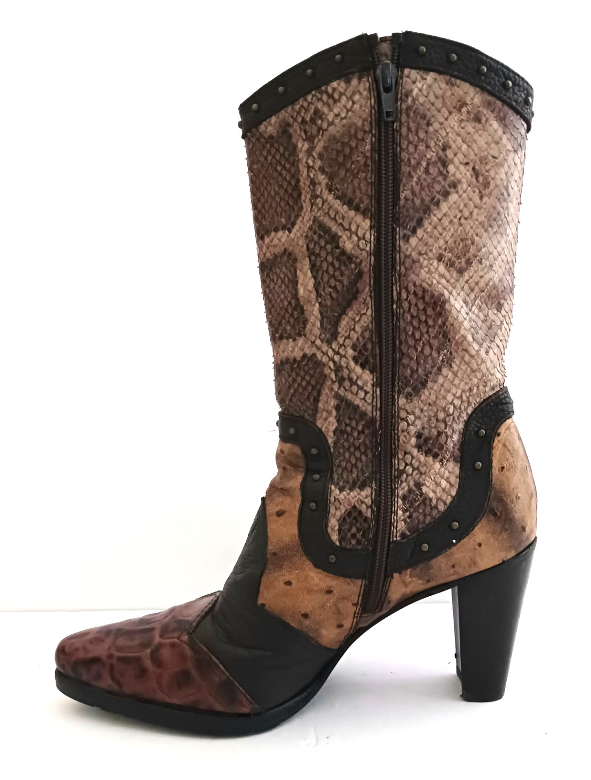 Stuart Weitzman Stampede Brown Croco Python Ostri… - image 15