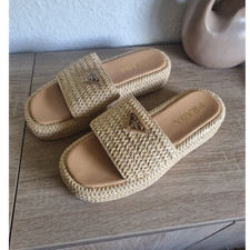 PRADA Damen Sandalen geflochten beige flach S...
