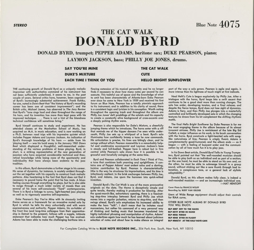 Donald Byrd LP The Cat Walk US Blue Note Stereo BLP 4075 Pearson Adams Jones - Image 2 of 4