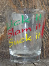 " LICK IT SLAM IT SUCK IT BAHAMAS " Vintage Shot Glass from Large Collection