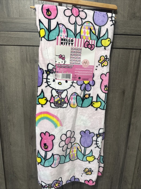 New Hello Kitty Spring Floral & Easter Basket 50" x 70" Throw Blanket On Hanger