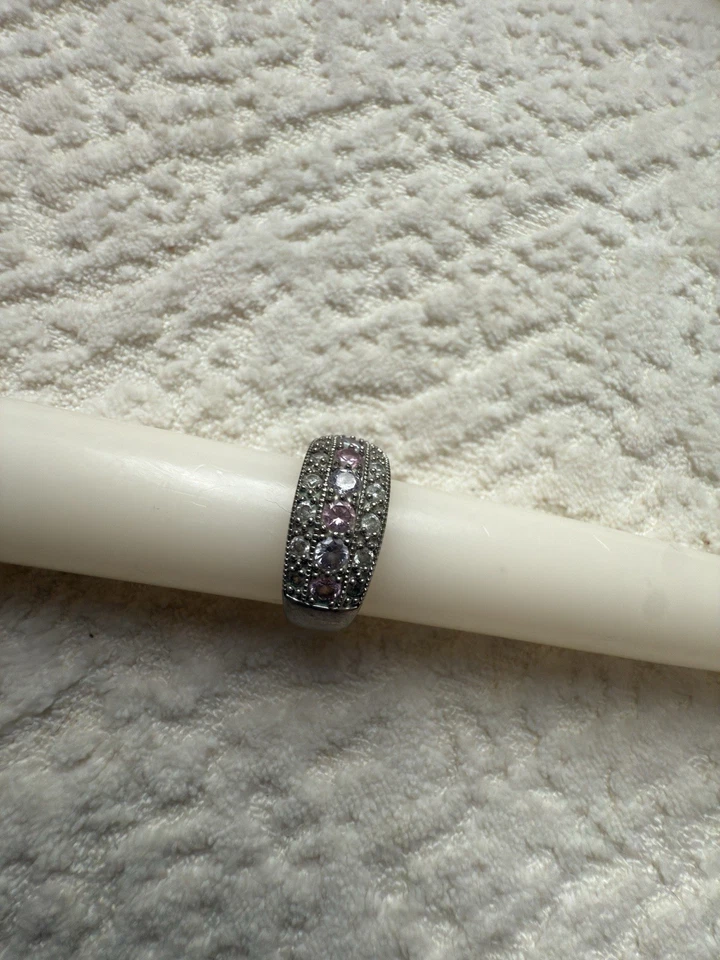 Anillo de plata esterlina triple fila racimo amatista y circonita rosa talla 7 Foto 3 de 4