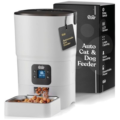 Automatic Cat Feeder with Safety Lock - 6L Capacity & Nonslip Design - White