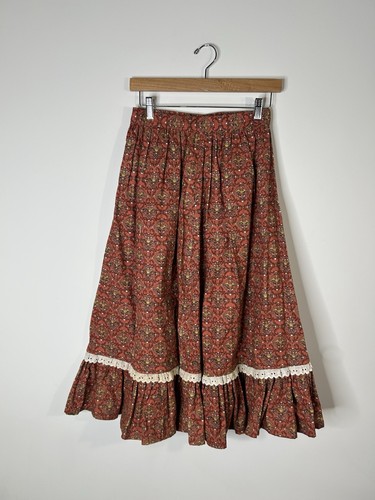 Vintage 1970’s Skirt Women’s Multicolor Novelty Print Farm House Maxi Prairie 
