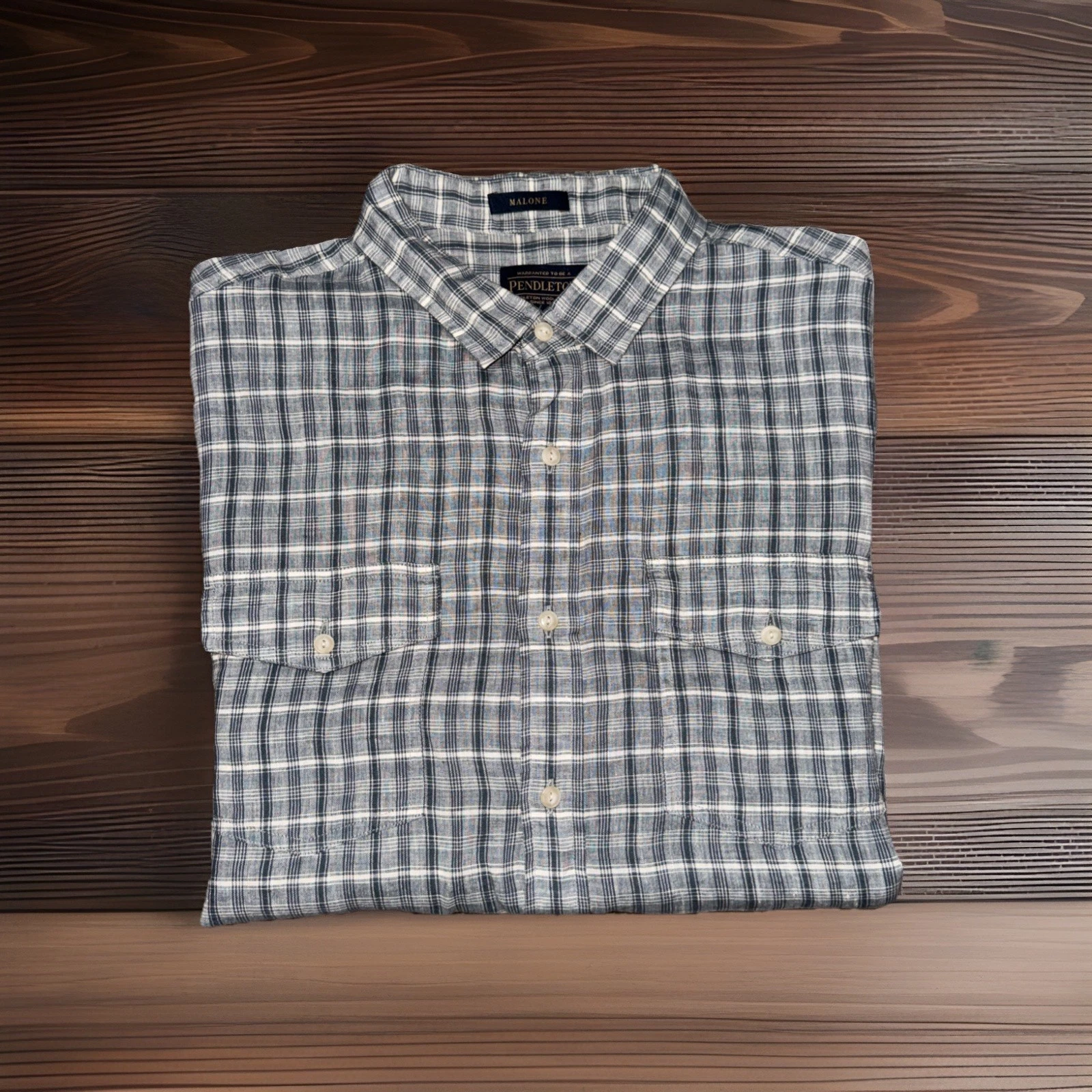 Pendleton Malone Men's XL Plaid Hiker Shirt Button Down Short Sleeve 100% Linen