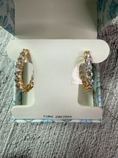NEW IN BOX Rachel Ashwell Gold Plated Cubic Zirconia Hoop Earrings