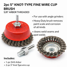 2PC 5" Knot Wire Cup Brush Fine Wire 5/8"-11 Threaded Arbor Angle Grinder Adap