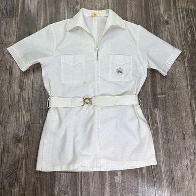 Vintage Iolani Hawaii Executive White Belted Leisure Suit Shirt L