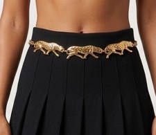 Vintage Comeco Gold Tone 39" Metal Chain Belt Leopard Jaguar Cheetah Safari