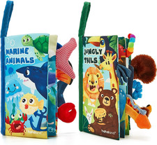 Baby Toys 0-6 Months - Crinkle Books for Babies 2-Pack, Soft Cloth Sensory Touch