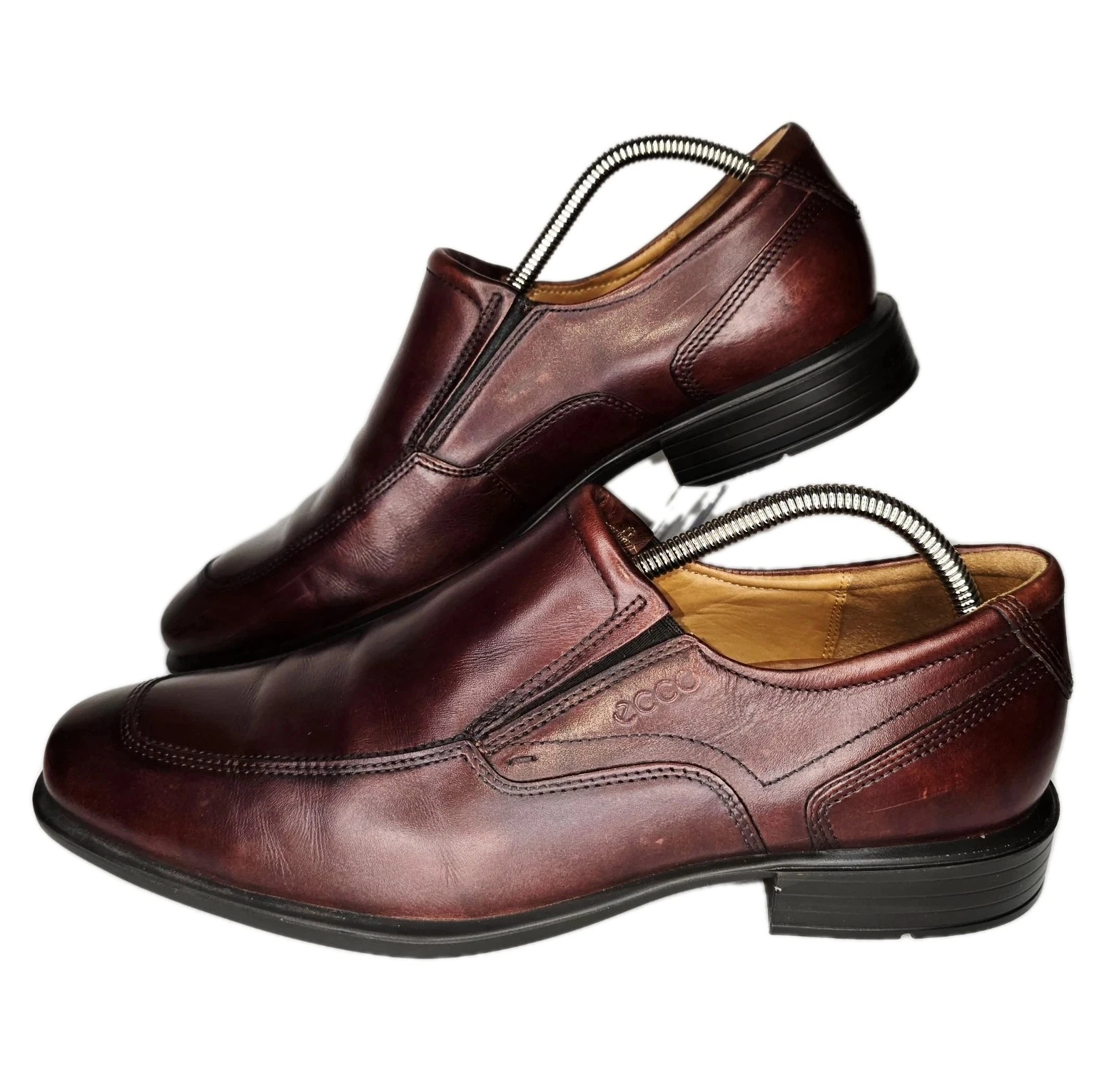 Mocassini Ecco in pelle marrone mogano da uomo taglia 10 US 43 EU scarpe eleganti slip on