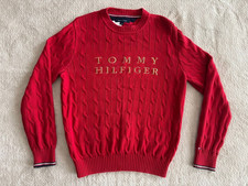 Tommy Hilfiger Cable Knit Sweater Mens M Red Embroidered Logo Crewneck