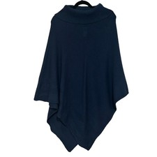 Soft Surroundings Missy Blue Turtleneck Poncho Cotton Wool Cashmere Blend