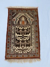 Vintage Hand Knotted Afghan Prayer Design Wool Rug 124x80 Cm
