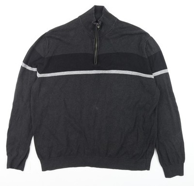 TU Herren grau 2XL Half Zip Baumwolle Pullover hochgeschlossen Strickwaren