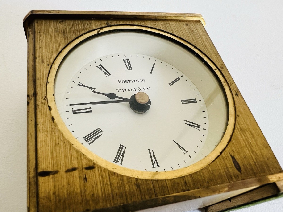 Tiffany & Co. Portfolio真鍮置き時計ドイツ製高12cm動作 Vintage Tiffany & Co Portfolio Brass Quartz Desk Clock Battery