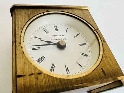 Tiffany & Co. Portfolio真鍮置き時計ドイツ製高12cm動作 Vintage Tiffany & Co Portfolio Brass Quartz Desk Clock Battery