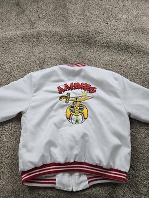 Vintage Freemason Bomber Jacket Large Mens White Full Zip Aahmes Shriners 80s