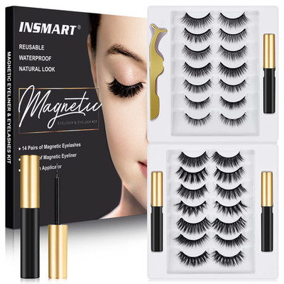 Magnetic Eyelashes 14 Pairs Kit Magnetic Eyeliner Tweezers Reusable Lashes