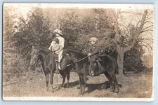 c1910's Mother And Children Riding Mule Horse RPPC Photo Antique Postcard