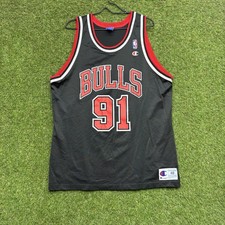 Chicago Bulls Champion Jersey Mens 48 NBA Basketball 91 Dennis Rodman Black 90s