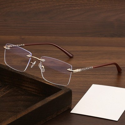 Rimless Cut Edge Metal Frames Reading Glasses Business Men Women Readers Eyewear