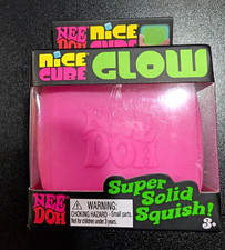 AUTHENTIC Nee Doh Nice Cube Glow Super Solid Squish Squeeze Toy, Pink, Ages 4