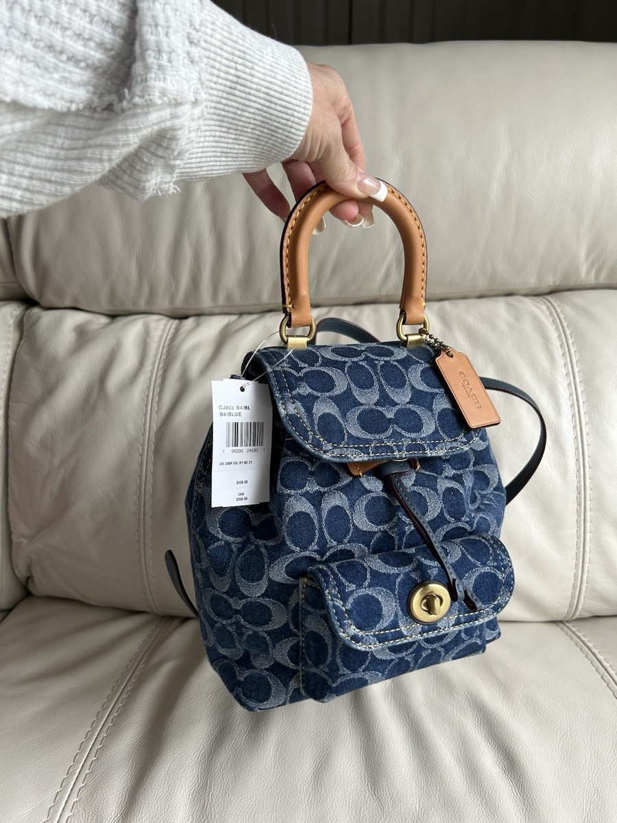 AUTHENTIC NEW Coach Mini Riya Backpack Signature Denim Leather