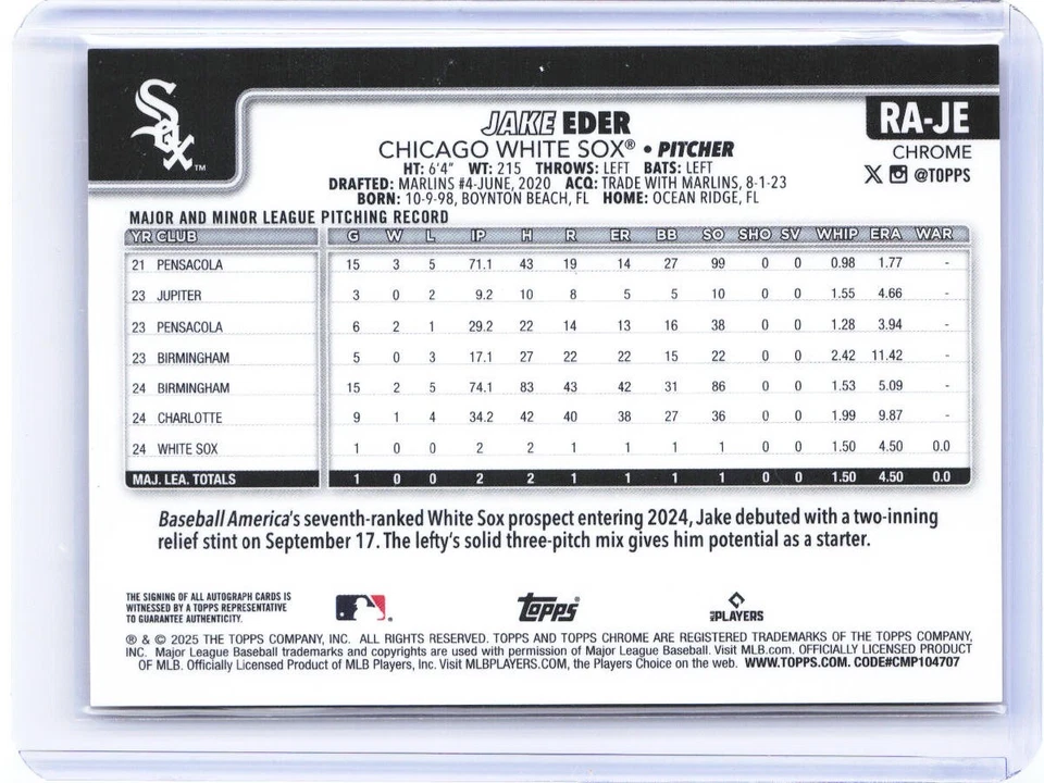 2025 Topps Chrome Jake Eder Red Auto /5 #RA-JE - Image 2 of 2
