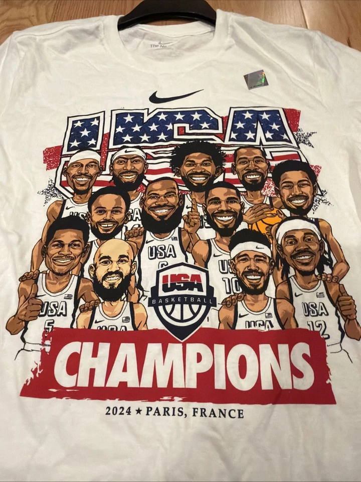 Camiseta Nike Team USA Baloncesto 2024 Campeones Olímpicos de París Talla M IH0588 NUEVA CON ETIQUETAS Hombres Foto 2 de 4