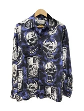 WACKO MARIA Long Sleeve Shirt L Navy All Over Pattern
