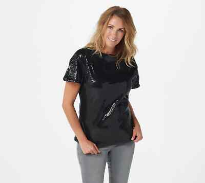  Rubin Singer Studio All-Over Sequin Cap Sleeve Top-Black-Small-NEW-A390090