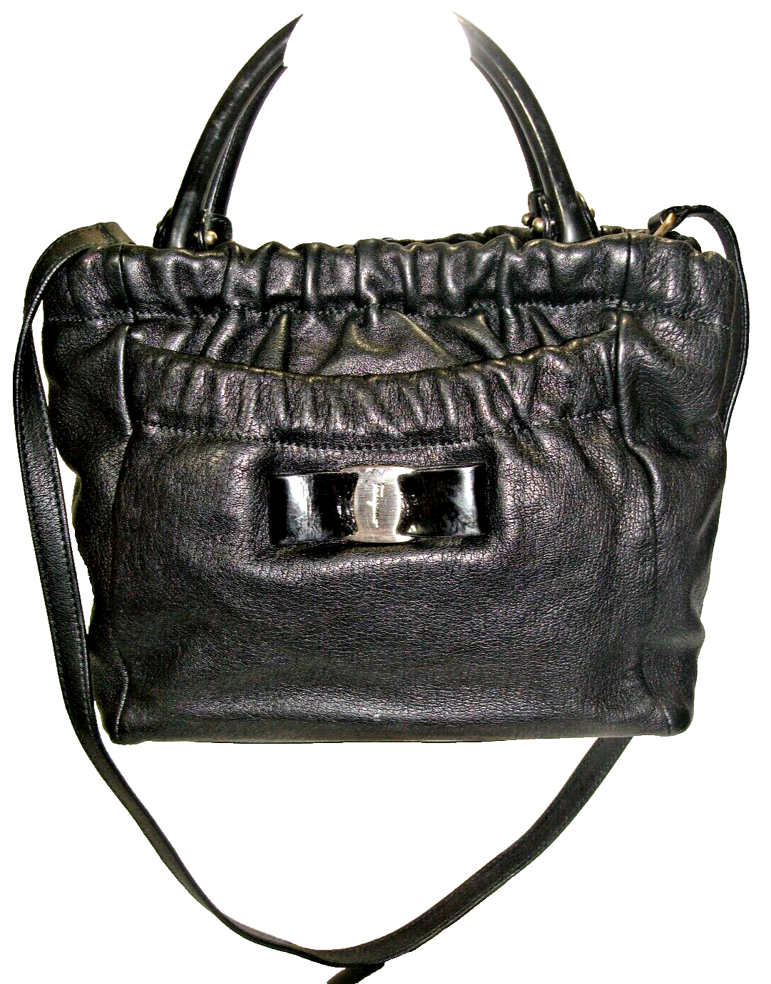 Salvatore Ferragamo Soft Black Leather Bow Satchel Shoulder Bag Near MINT!