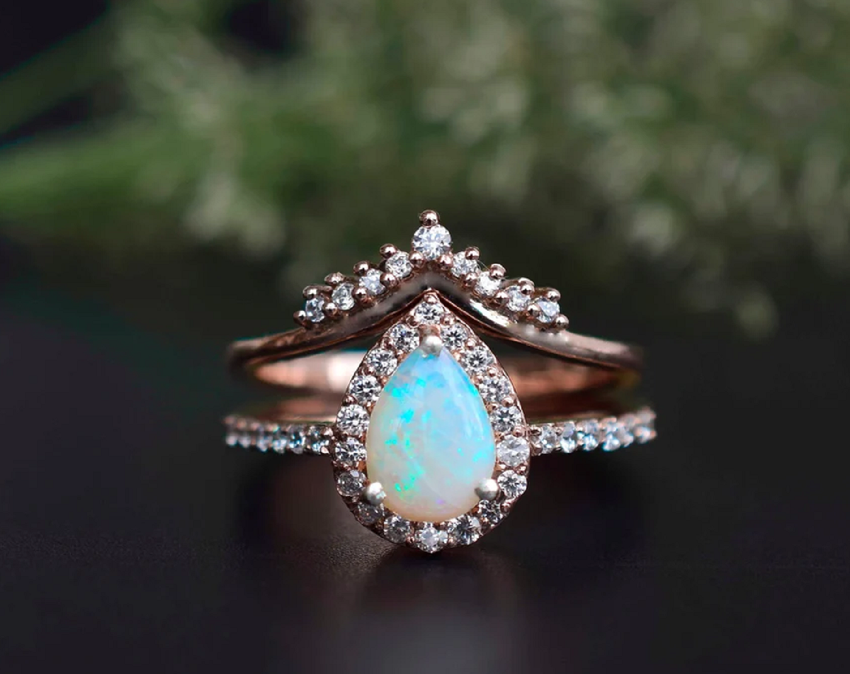 Promise Ring Moissanite And Opal Engagement Ring Oval Engagement