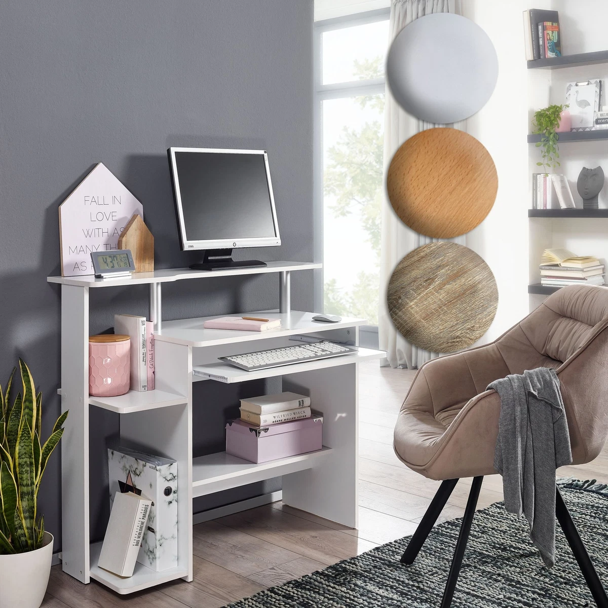 LIFEZEAL Scrivania Ufficio, Scrivania Porta Computer, con 2 Cassetti e Gancio, Postazione di Lavoro, per Studio, Stile Industriale, Scrittoio, Desk, in Legno+Metallo, 120x60 cm