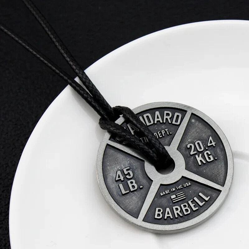 Weight Plate Men's Fitness Gym Necklace Barbell Dumbbell Pendant Weightlifting