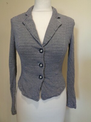 MAX MARA WEEKEND MARINEBLAUE UND WEISS GESTREIFTE KURZE JERSEYJACKE - GRÖSSE SMALL