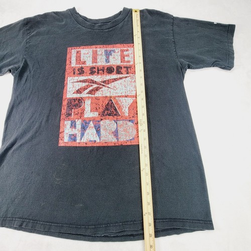 Vintage Reebok Life is Short Play Hard Single Stitch T-shirt Size XL Black - Picture 11 of 17