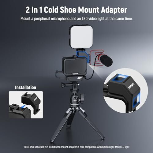 Video Rig Cage Compatible with GoPro Hero 12 11 10 9 Light Mod Max Lens Mod, - Picture 6 of 8