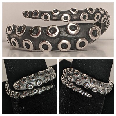 Sterling Silver Octopus Tentacle Ring 4g Sz 9.5 adj. Signed Silver Phantom 