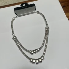 NWT $24 - Apt 9 Costume Necklace Silver Tone Metal Adjustable Length