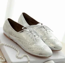 Women Leather Oxford Flats Strappy Shoes Brogue Casual Gold Silver Ladies Pumps